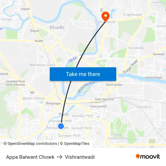 Appa Balwant Chowk to Vishrantwadi map