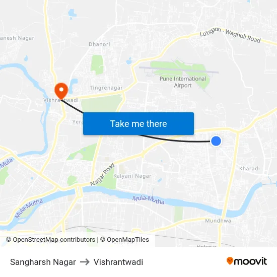 Sangharsh Nagar to Vishrantwadi map