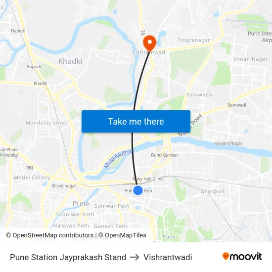 Pune Station Jayprakash Stand to Vishrantwadi map
