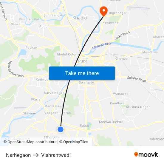 Narhegaon to Vishrantwadi map