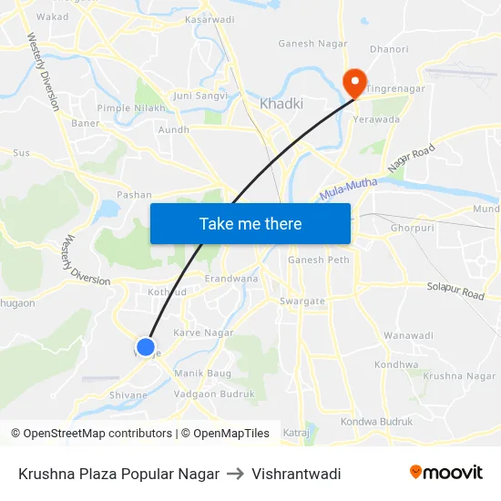 Krushna Plaza Popular Nagar to Vishrantwadi map