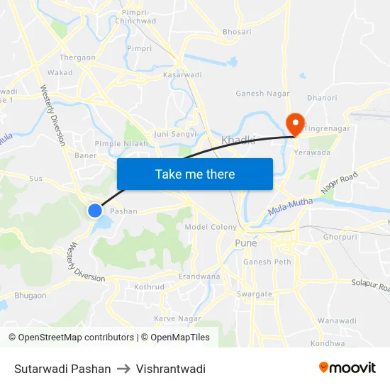 Sutarwadi Pashan to Vishrantwadi map
