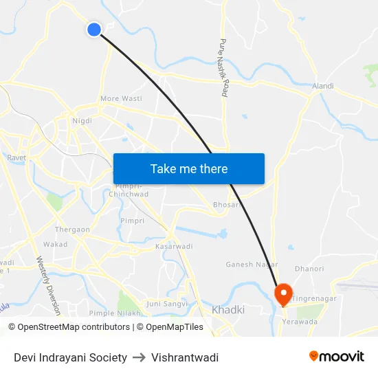 Devi Indrayani Society to Vishrantwadi map
