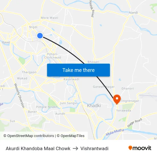 Akurdi Khandoba Maal Chowk to Vishrantwadi map