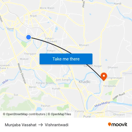 Munjaba Vasahat to Vishrantwadi map