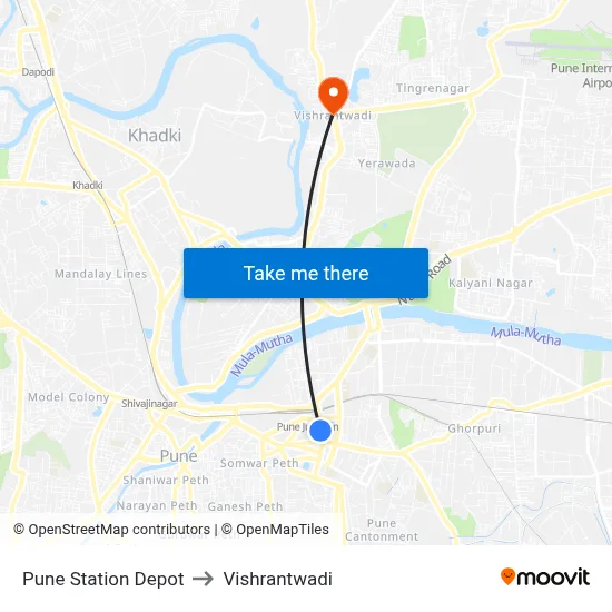 Pune Station Depot to Vishrantwadi map