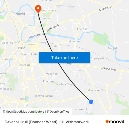 Devachi Uruli (Dhangar Wasti) to Vishrantwadi map