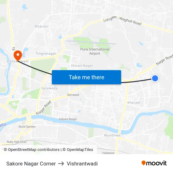 Sakore Nagar Corner to Vishrantwadi map