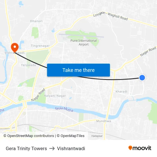 Gera Trinity Towers to Vishrantwadi map