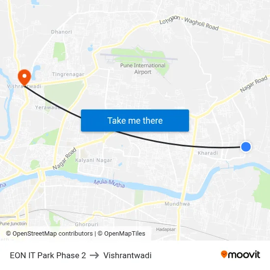 EON IT Park Phase 2 to Vishrantwadi map