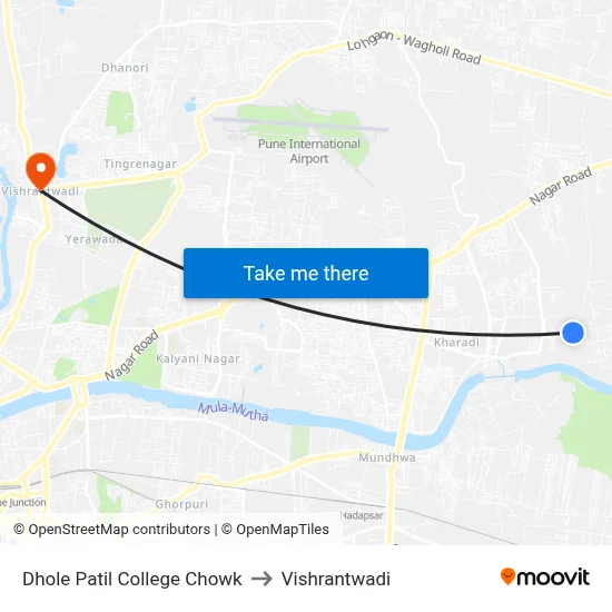 Dhole Patil College Chowk to Vishrantwadi map