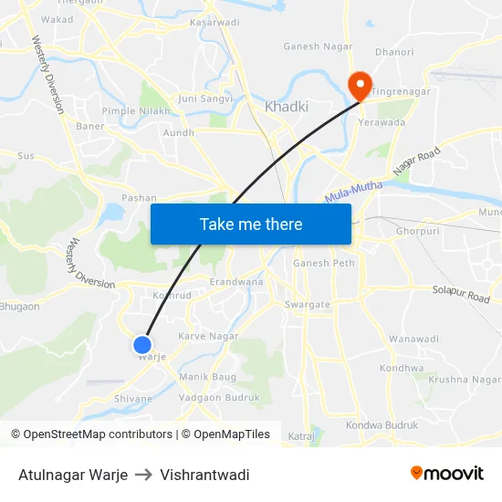 Atulnagar Warje to Vishrantwadi map