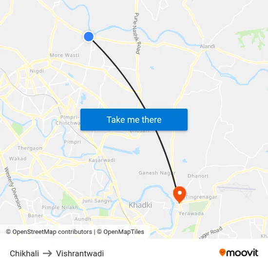 Chikhali to Vishrantwadi map