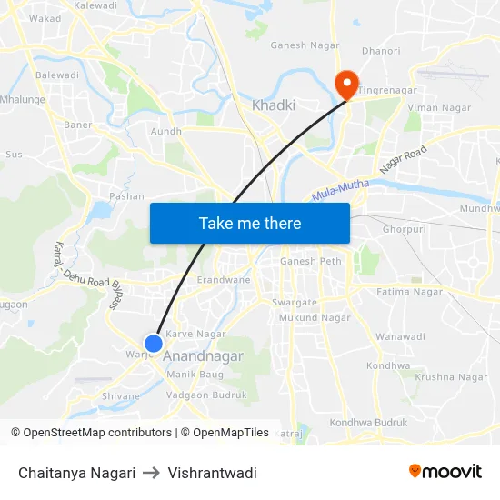 Chaitanya Nagari to Vishrantwadi map