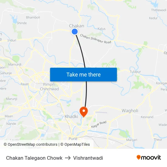 Chakan Talegaon Chowk to Vishrantwadi map