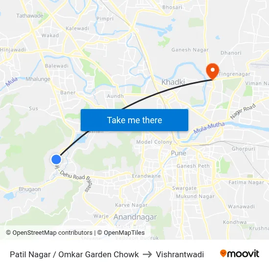Patil Nagar / Omkar Garden Chowk to Vishrantwadi map