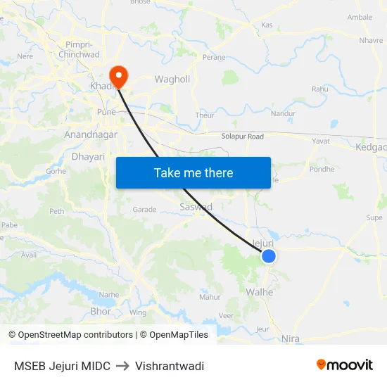 MSEB Jejuri MIDC to Vishrantwadi map