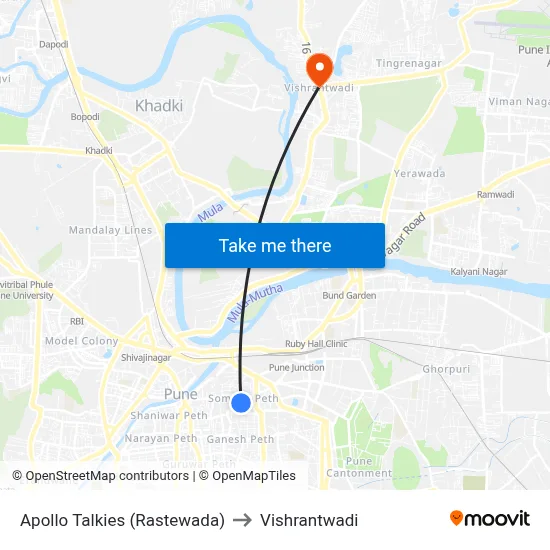 Apollo Talkies (Rastewada) to Vishrantwadi map