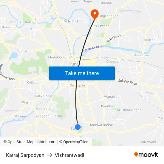 Katraj Sarpodyan to Vishrantwadi map