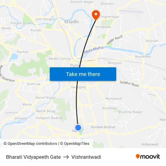 Bharati Vidyapeeth Gate to Vishrantwadi map