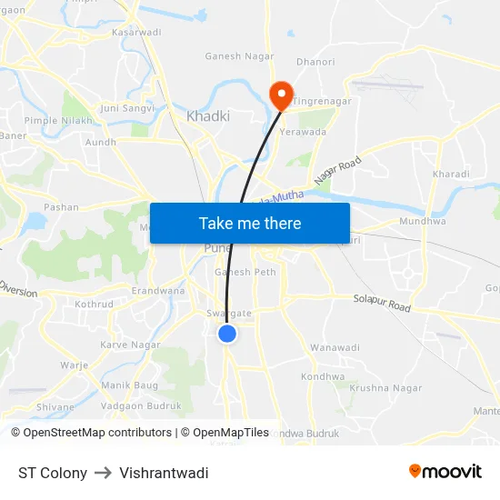 ST Colony to Vishrantwadi map