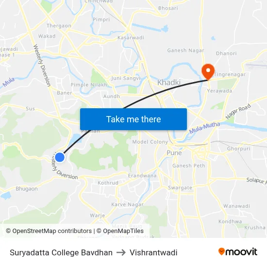 Suryadatta College Bavdhan to Vishrantwadi map