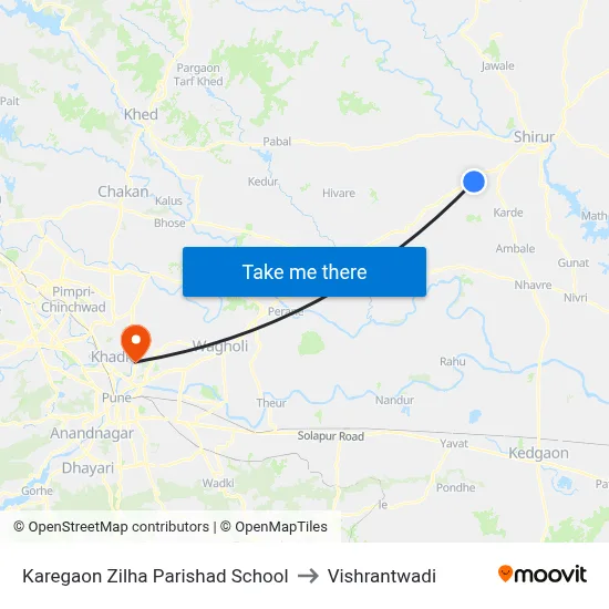 Karegaon Zilha Parishad School to Vishrantwadi map