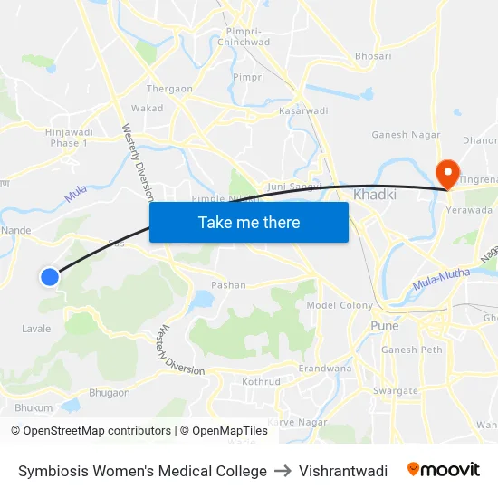 Symbiosis Women's Medical College to Vishrantwadi map