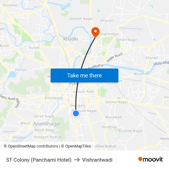 ST Colony (Panchami Hotel) to Vishrantwadi map