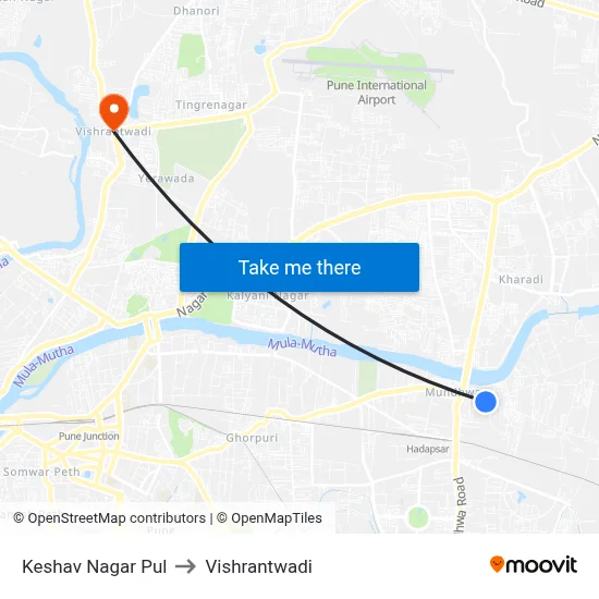 Keshav Nagar Pul to Vishrantwadi map