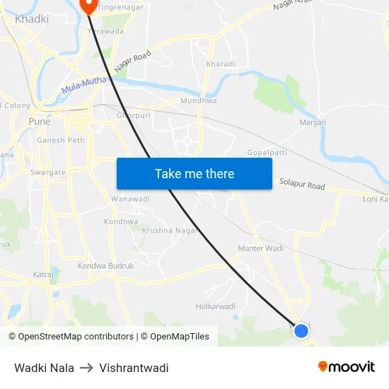 Wadki Nala to Vishrantwadi map