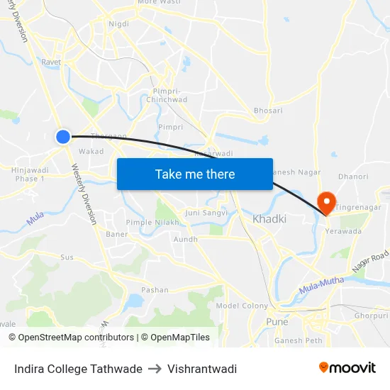 Indira College Tathwade to Vishrantwadi map