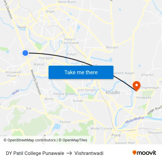 DY Patil College Punawale to Vishrantwadi map