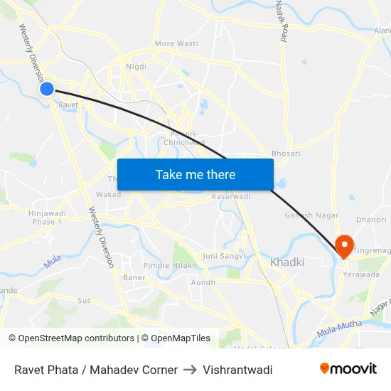 Ravet Phata / Mahadev Corner to Vishrantwadi map