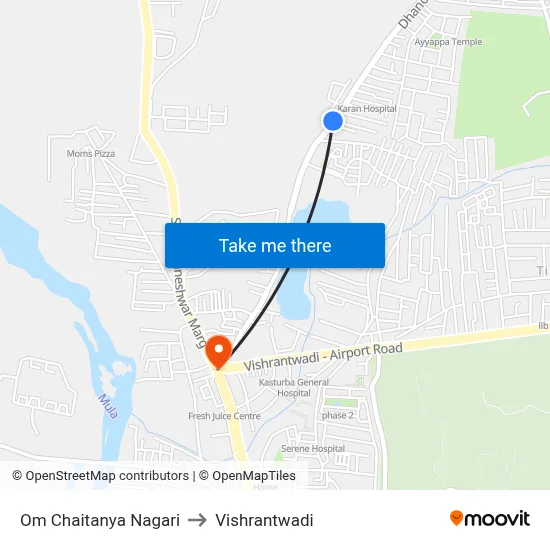 Om Chaitanya Nagari to Vishrantwadi map