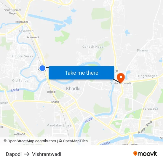 Dapodi to Vishrantwadi map