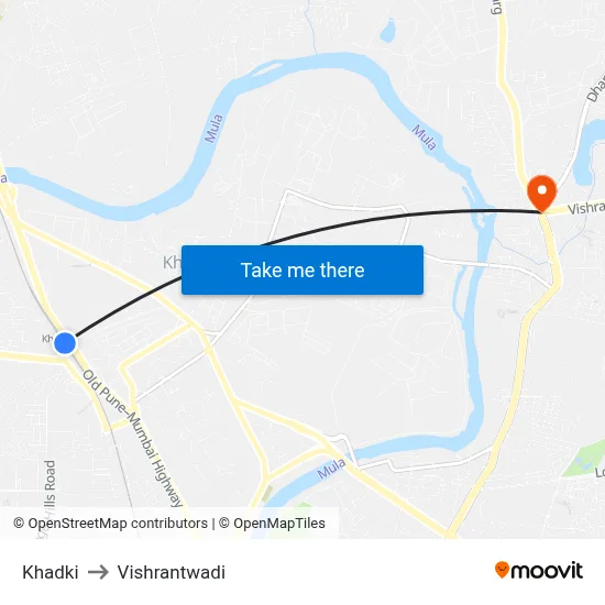 Khadki to Vishrantwadi map