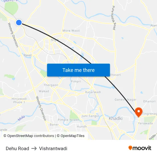 Dehu Road to Vishrantwadi map