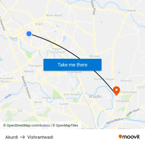 Akurdi to Vishrantwadi map