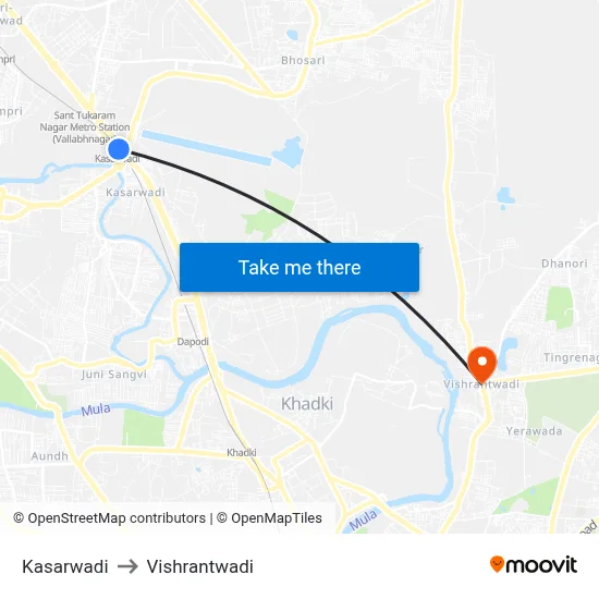 Kasarwadi to Vishrantwadi map