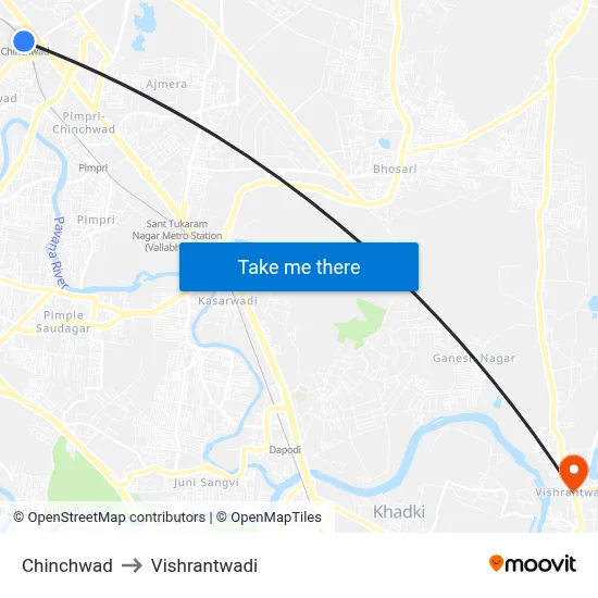 Chinchwad to Vishrantwadi map