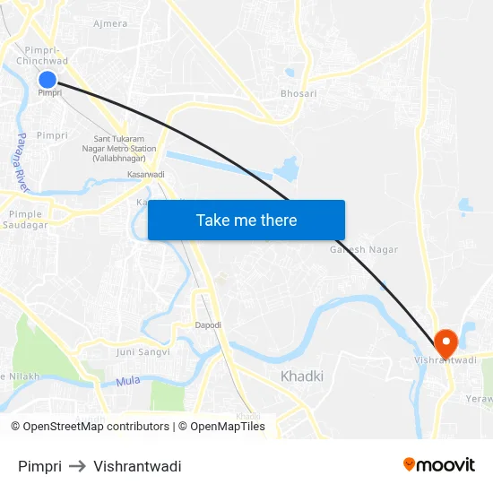 Pimpri to Vishrantwadi map