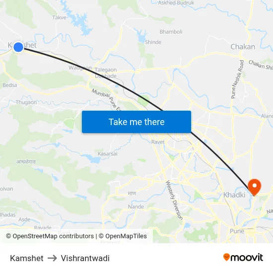 Kamshet to Vishrantwadi map