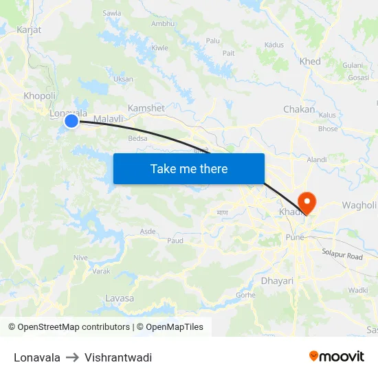Lonavala to Vishrantwadi map