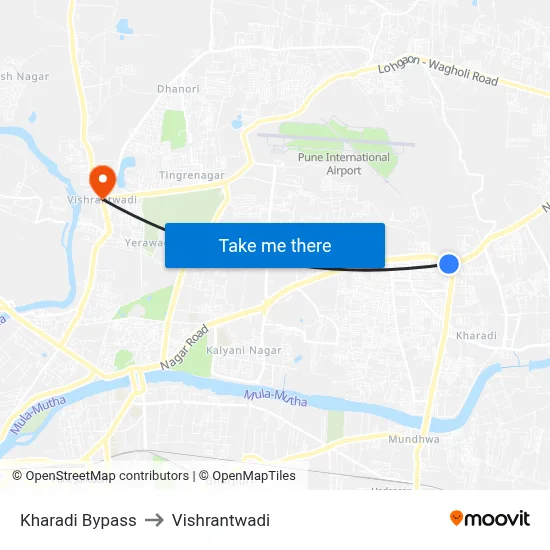 Kharadi Bypass to Vishrantwadi map