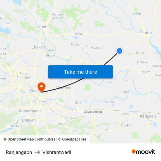 Ranjangaon to Vishrantwadi map