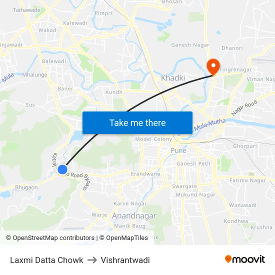 Laxmi Datta Chowk to Vishrantwadi map