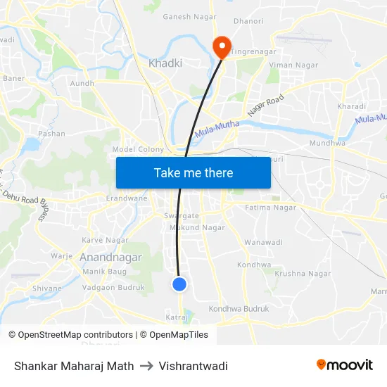 Shankar Maharaj Math to Vishrantwadi map