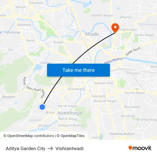 Aditya Garden City to Vishrantwadi map