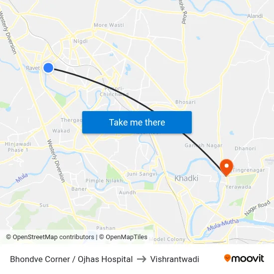 Bhondve Corner / Ojhas Hospital to Vishrantwadi map